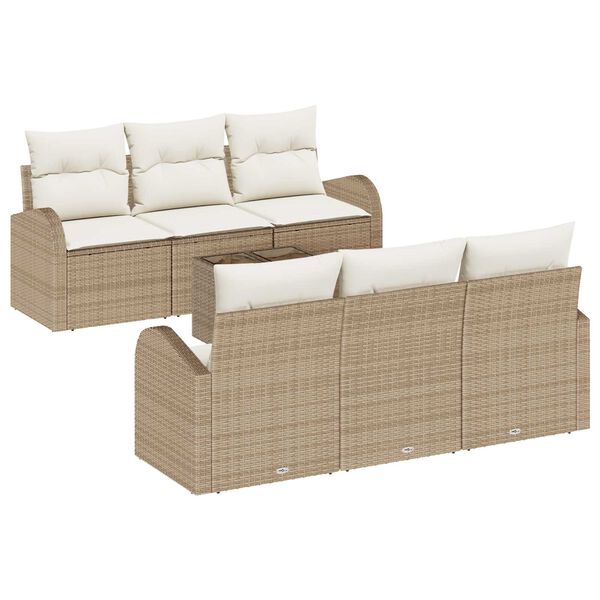 vidaXL Garten-Sofa-Set mit Kissen mit Speicher 7 pcs Beige und Creme