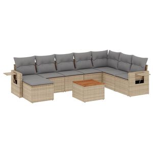vidaXL 9-tlg. Garten-Sofagarnitur mit Kissen Beige Poly Rattan