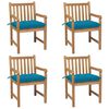 vidaXL Gartenst&uuml;hle 4 Stk. mit Hellblauen Kissen Massivholz Teak