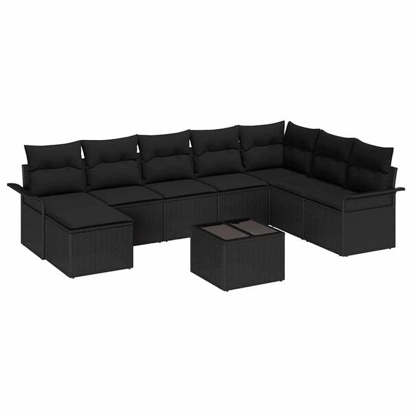 vidaXL Gartensofa-set mit Kissen 9 pcs Schwarz Poly-Rattan