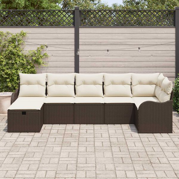 vidaXL Sofa Set mit Kissen mit Speicher Braun und Creme Poly-Rattan