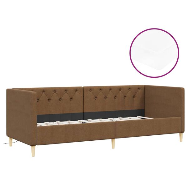 vidaXL Tagesbett mit Matratze USB Braun Stoff 90x200 cm