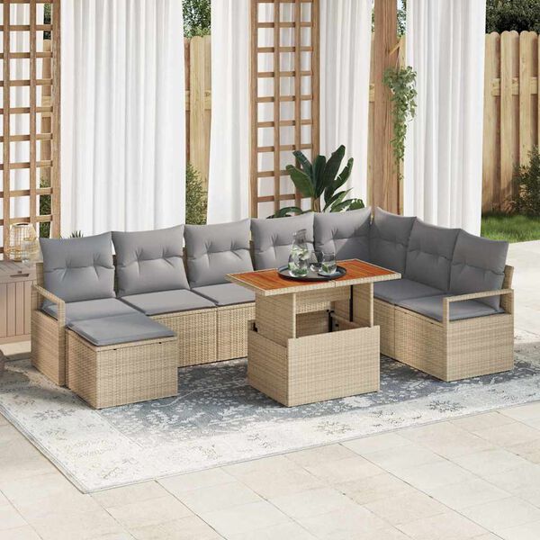 vidaXL Garten-Sofa-Set mit Kissen 9 pcs Beige und Grau