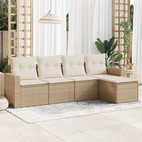 vidaXL 5-tlg. Garten-Sofagarnitur mit Kissen Beige Poly Rattan