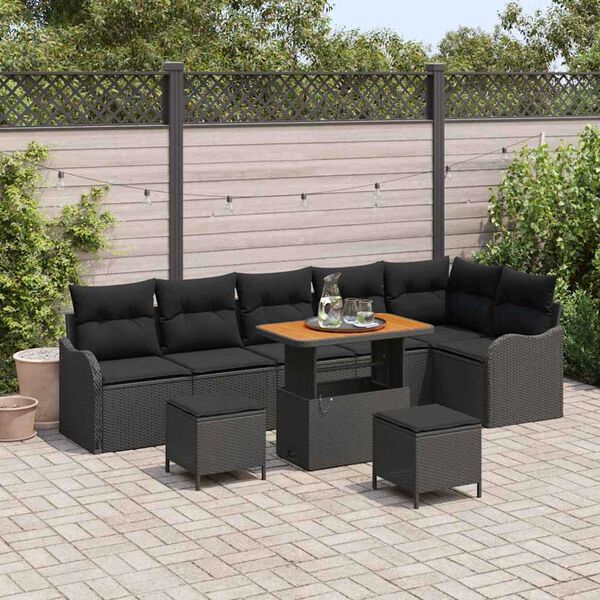 vidaXL Garten-Sofa-Set mit Kissen mit Speicher 9 pcs Schwarz