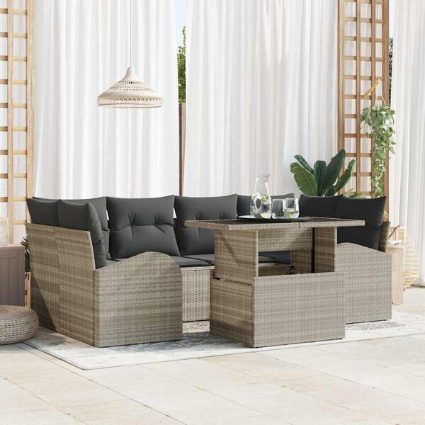 vidaXL Gartensofa-set mit Kissen 7 pcs Hellgrau Poly Rattan