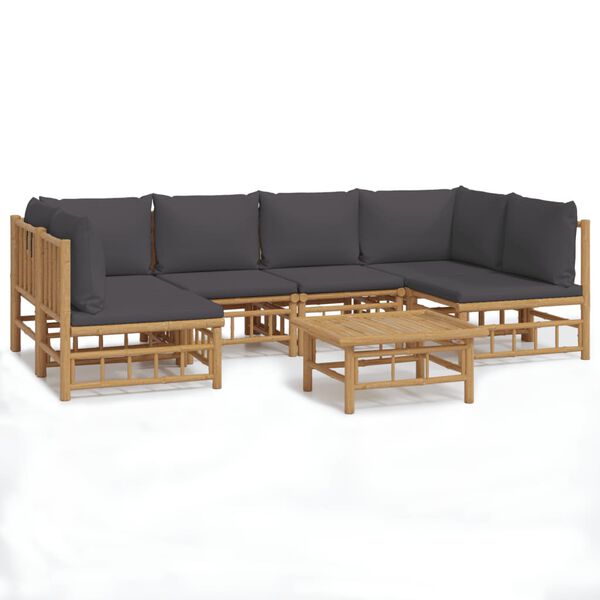vidaXL 7-tlg. Garten-Lounge-Set mit Dunkelgrauen Kissen Bambus