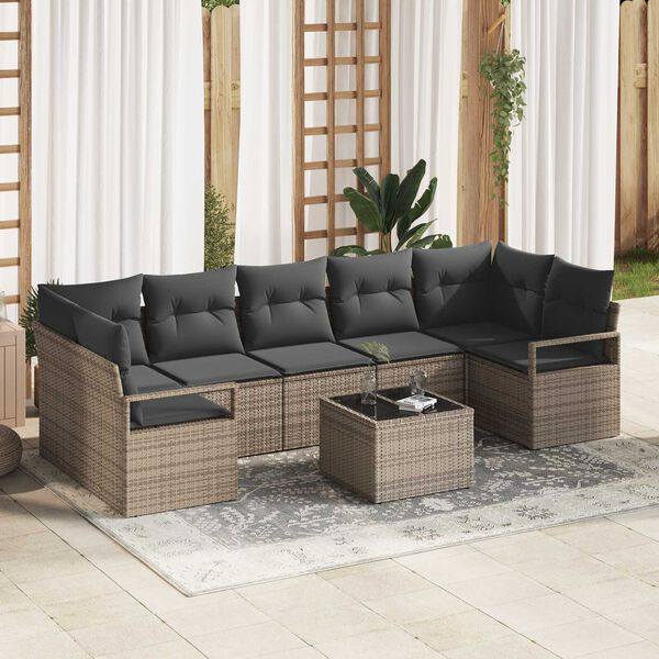 vidaXL Garten-Sofa-Set 8 pcs Grau Poly-Rattan und Stahl und Glas
