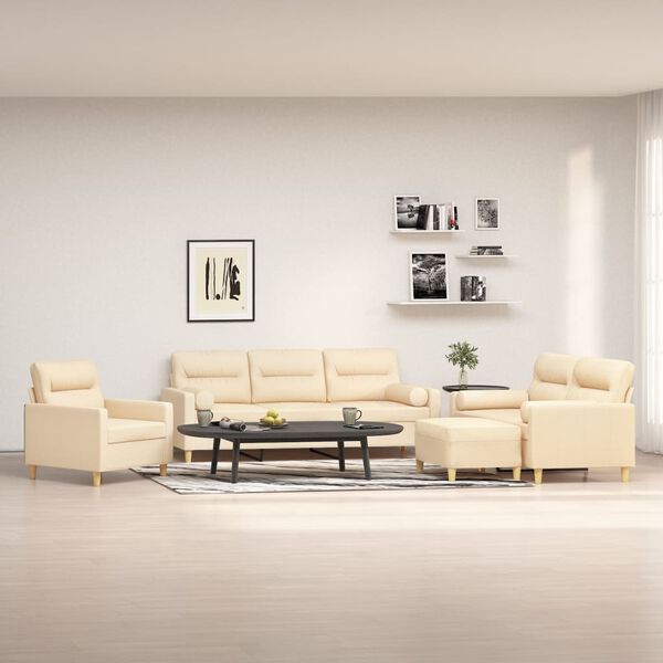 vidaXL 4-tlg. Sofagarnitur mit Kissen Creme Stoff