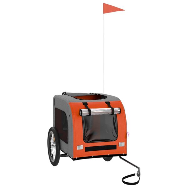 vidaXL Fahrradanhänger Hunde Orange und Grau Oxford-Gewebe und Eisen