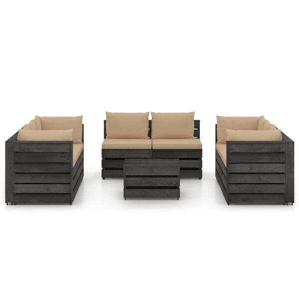 vidaXL 9-tlg. Garten-Lounge-Set mit Kissen Grau Impr&auml;gniertes Holz