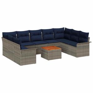 vidaXL Gartensofa-set 10 stk. Grau Poly-Rattan