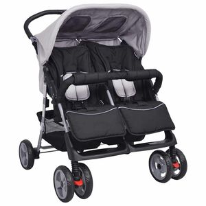 vidaXL Zwillingskinderwagen Stahl Grau und Schwarz