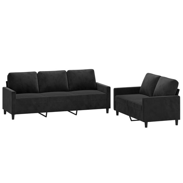 vidaXL 2-tlg. Sofagarnitur mit Kissen Schwarz Samt
