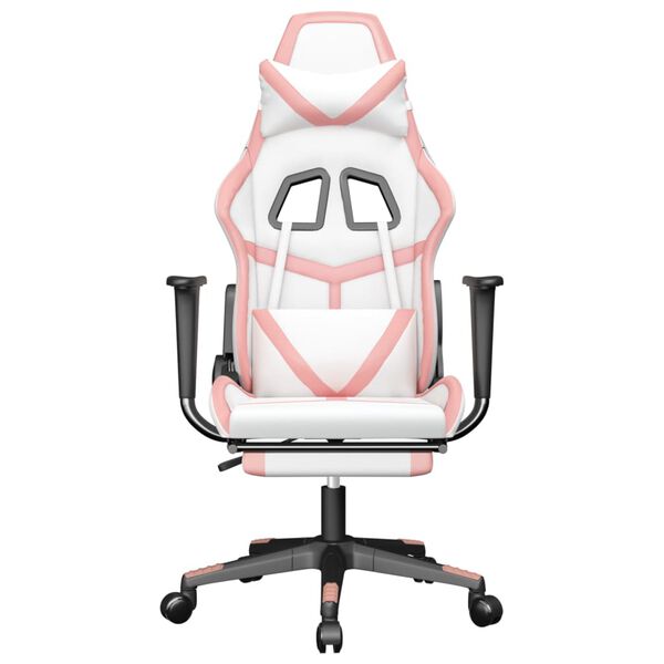 vidaXL Gaming-Stuhl mit Fußstütze Weiß und Rosa Kunstleder