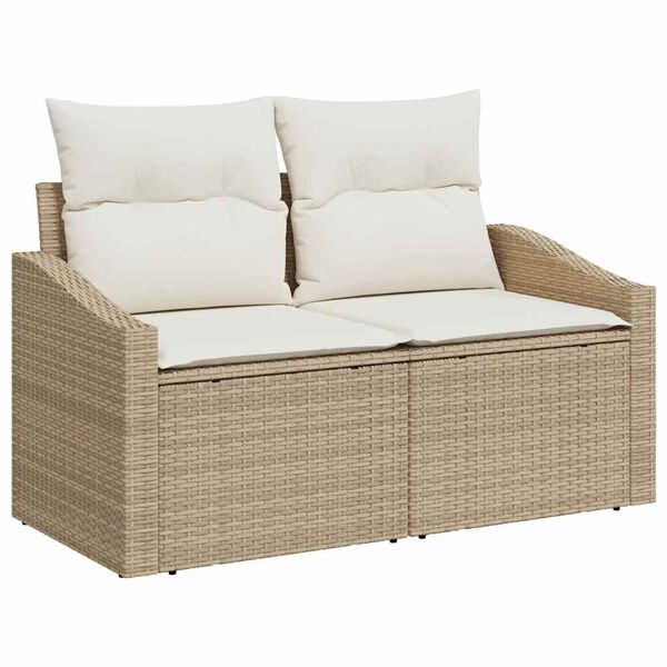 vidaXL Gartensofa-set mit Speicher 7 pcs Beige und Creme Poly-Rattan