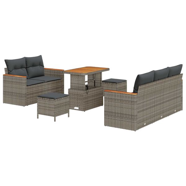 vidaXL Garten-Sofa-Set mit Kissen mit Speicher Grau Poly Rattan
