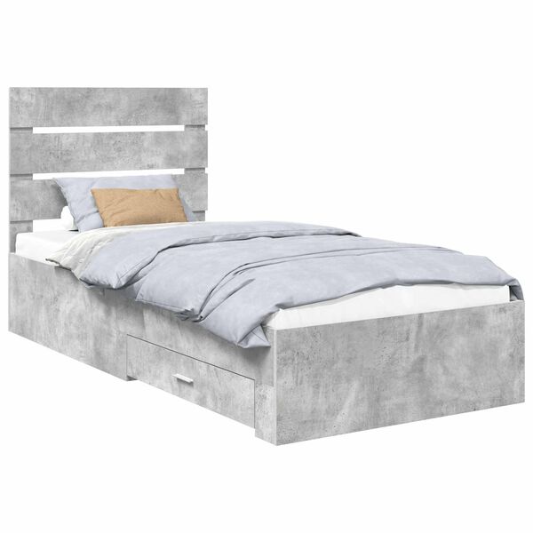 vidaXL Bettrahmen Beton Grau und Silber 70 x 190 cm Holzwerkstoff