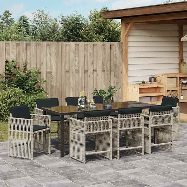 vidaXL Garten Essgruppe 9 pcs Hellgrau Poly-Rattan