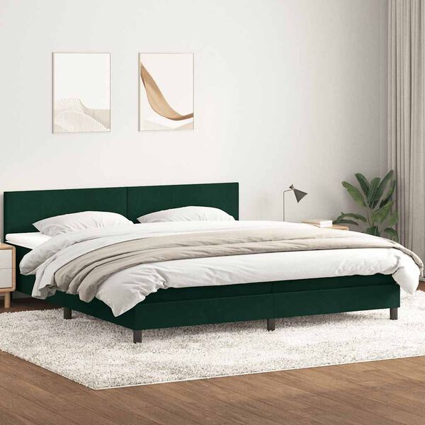 vidaXL Boxspringbett mit Matratze Dunkelgr&uuml;n 180x220 cm Samt