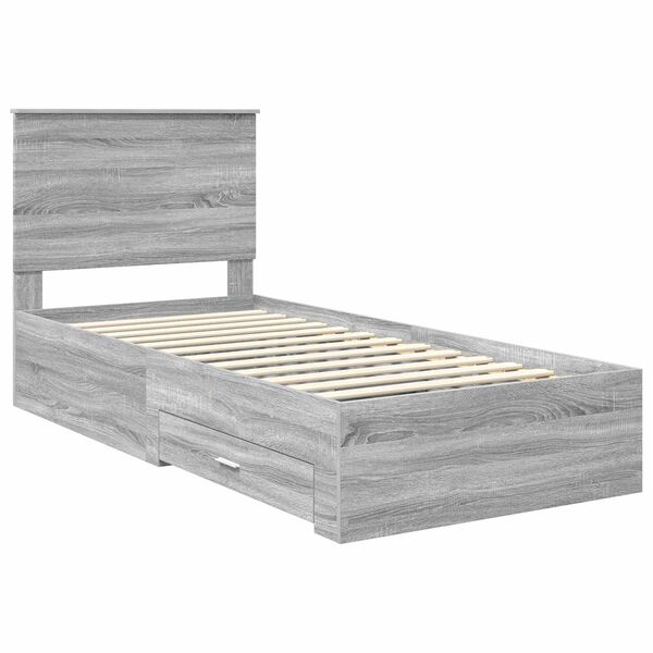 vidaXL Bettrahmen Graue Sonoma und Silber 75 x 190 cm Holzwerkstoff