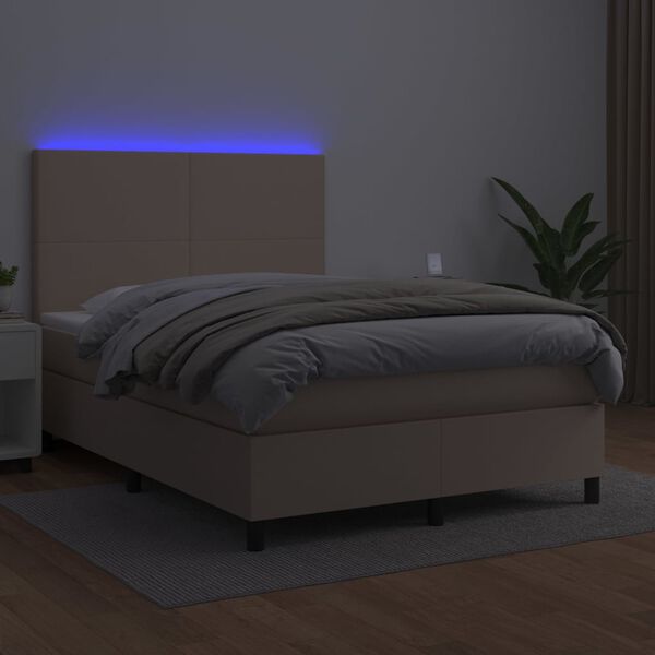 vidaXL Boxspringbett mit Matratze & LED Cappuccino-Braun 140x200cm