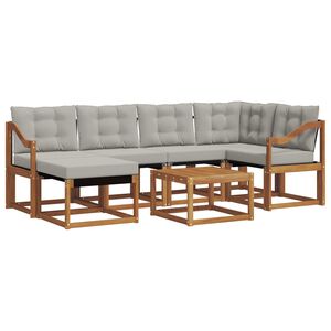 vidaXL Outdoor-Sofagarnitur mit Kissen 7 pcs Nat&uuml;rlich und Hellgrau