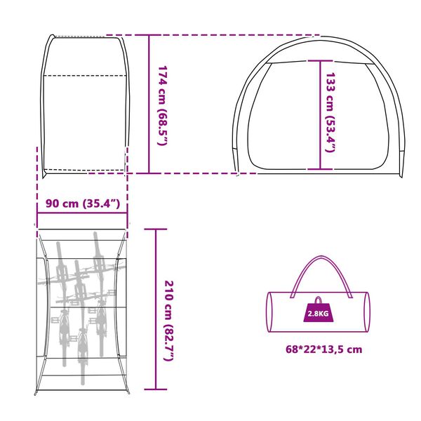 vidaXL Rückseitiges Aufbewahrungszelt mit Dach Grün 210 x 90 x 174 cm