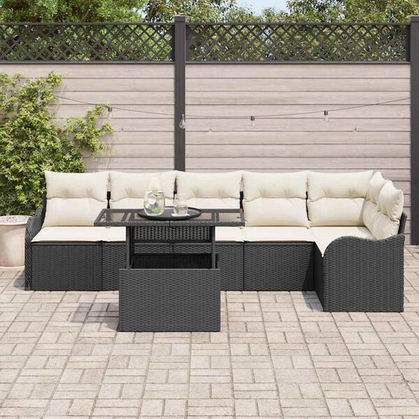 vidaXL Sofa Set mit Kissen 7 pcs Schwarz Poly Rattan