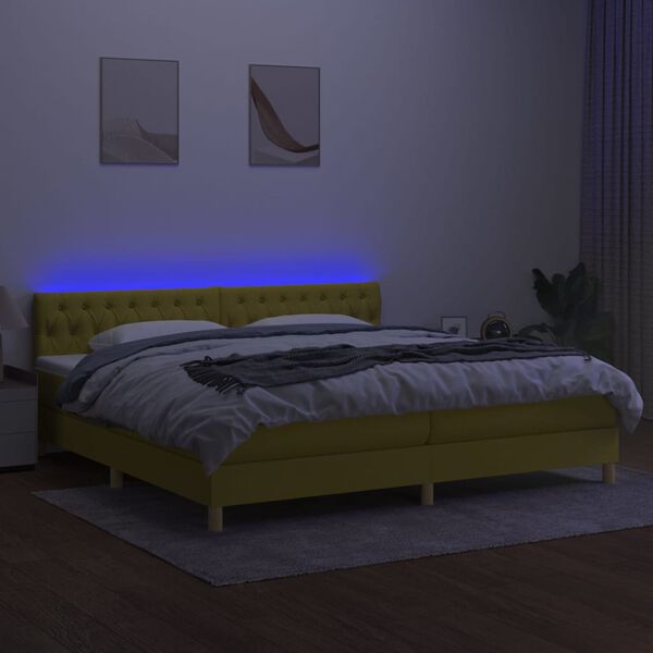 vidaXL Boxspringbett mit Matratze & LED Gr&uuml;n 200x200 cm Stoff