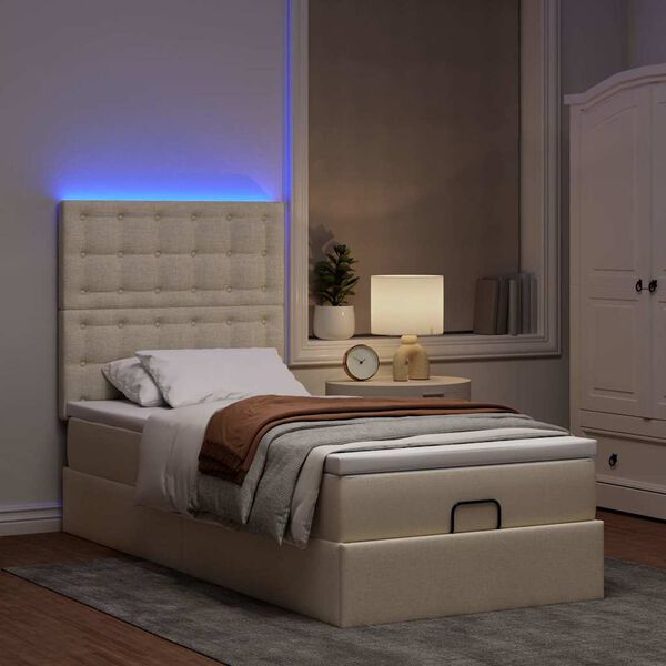 vidaXL Ottoman-Bett mit Matratze & LEDs Creme 100x200 cm Stoff