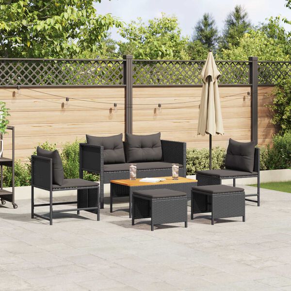 vidaXL Gartensofa-set mit Kissen 6 pcs Schwarz Poly-Rattan