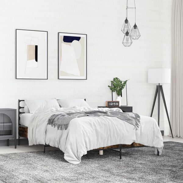 vidaXL Bettgestell R&auml;uchereiche 140x200 cm Holzwerkstoff und Metall