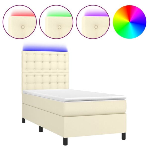 vidaXL Boxspringbett mit Matratze & LED Creme 80x200 cm Kunstleder