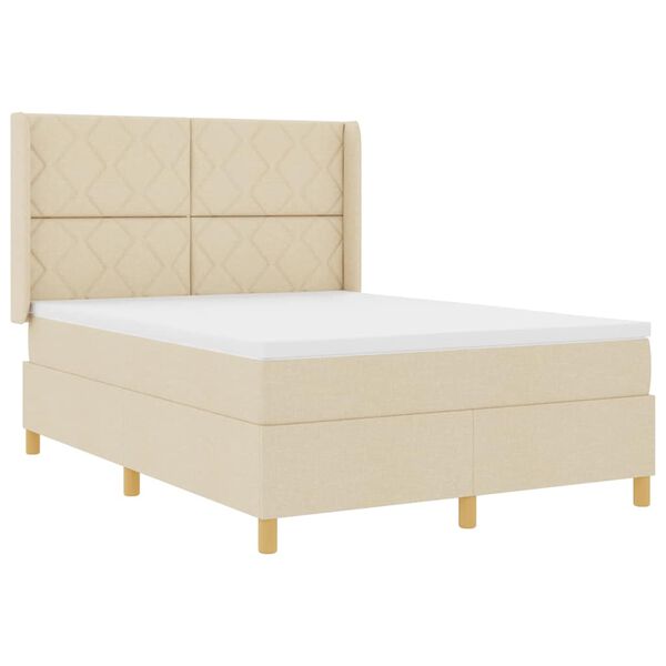 vidaXL Boxspringbett mit Matratze Creme 160 x 200 cm Stoff