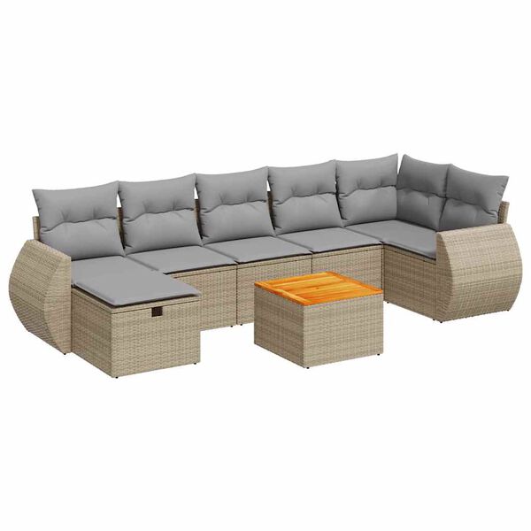 vidaXL 8-tlg. Garten-Sofagarnitur mit Kissen Beige Poly Rattan