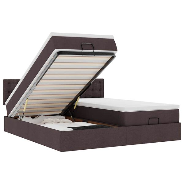vidaXL Ottoman-Bett mit Matratzen Dunkelbraun 160x200 cm Stoff