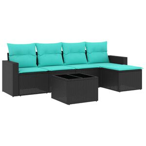 vidaXL 6-tlg. Garten-Sofagarnitur mit Kissen Schwarz Poly Rattan