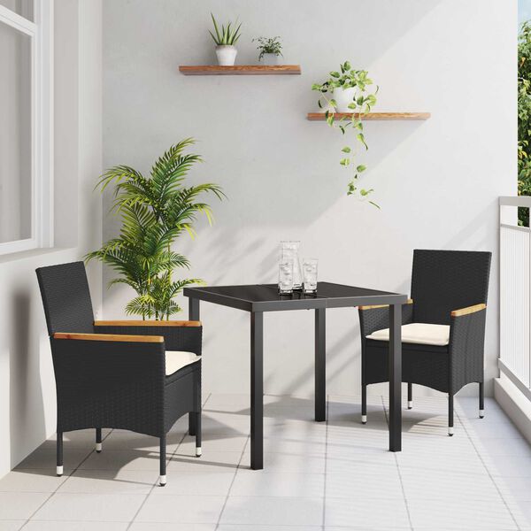 vidaXL Garten Essgruppe mit Kissen 3 pcs Schwarz Poly-Rattan