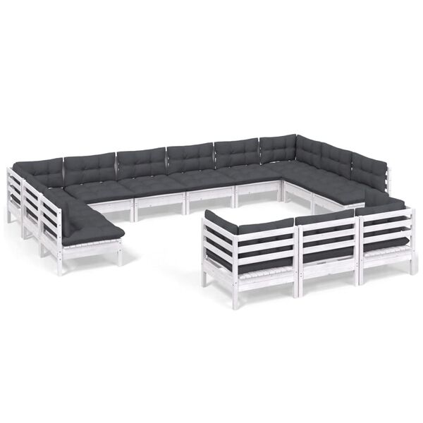 vidaXL 13-tlg. Garten-Lounge-Set mit Kissen Weiß Kiefernholz
