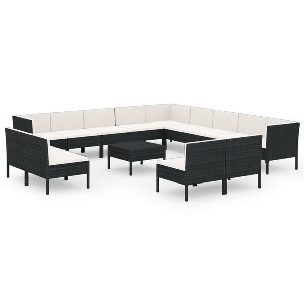 vidaXL 14-tlg. Garten-Lounge-Set mit Auflagen Poly Rattan Schwarz
