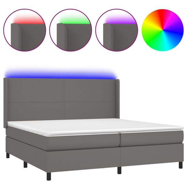 vidaXL Boxspringbett mit Matratze & LED Grau 200x200 cm Kunstleder