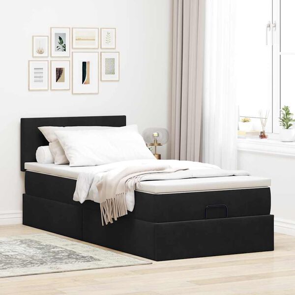 vidaXL Ottoman-Bett mit Matratze & LEDs Schwarz 90x200 cm Samt