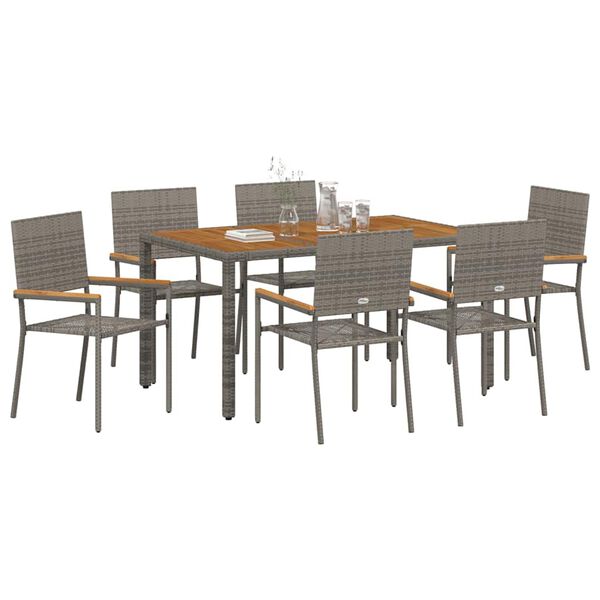 vidaXL Garten Essgruppe 7 pcs Grau Poly-Rattan