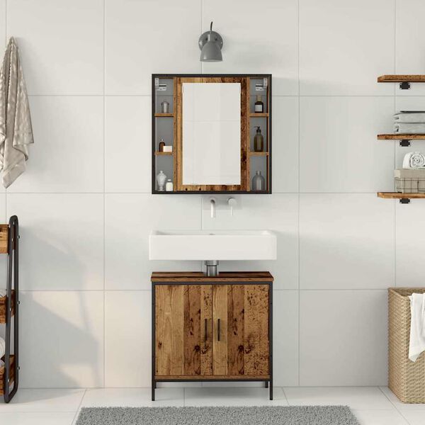 vidaXL Badezimmerm&ouml;bel-Set mit Regal mit T&uuml;r 2 pcs Braun Holzwerkstoff