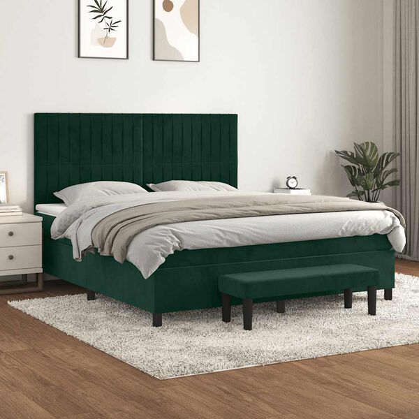 vidaXL Boxspringbett mit Matratze Dunkelgr&uuml;n 180x200 cm Samt