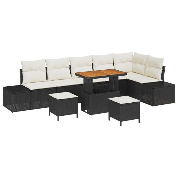 vidaXL Gartensofa-set mit Kissen 9 pcs Schwarz Poly-Rattan