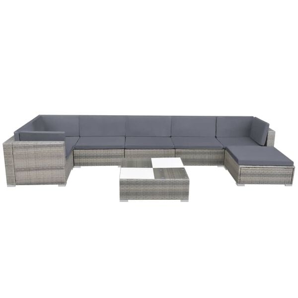 vidaXL 8-tlg. Garten-Lounge-Set mit Kissen Poly Rattan Grau