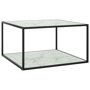 vidaXL Couchtisch Schwarz mit Wei&szlig;em Glas Marmor-Optik 90x90x50 cm
