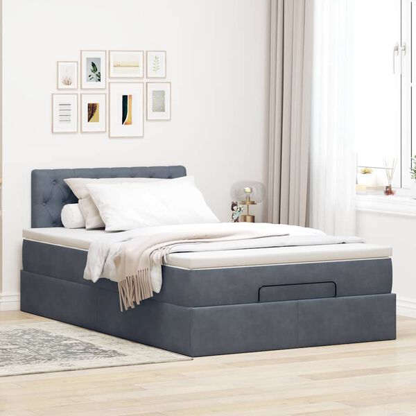 vidaXL Ottoman-Bett mit Matratze Dunkelgrau 120x200 cm Samt